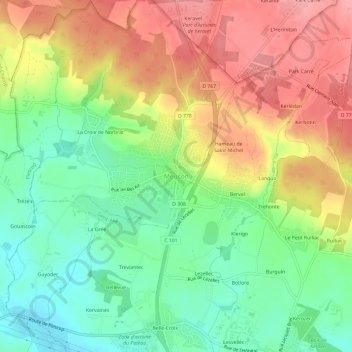 Mapa topográfico Meucon, altitud, relieve