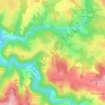Mapa topográfico Le Mas, altitud, relieve