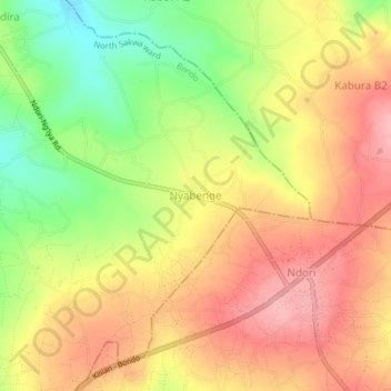 Mapa topográfico Nyabenge, altitud, relieve