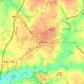 Mapa topográfico Hatfield Heath, altitud, relieve