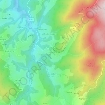 Mapa topográfico Charrier, altitud, relieve