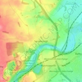 Mapa topográfico Sprotbrough, altitud, relieve