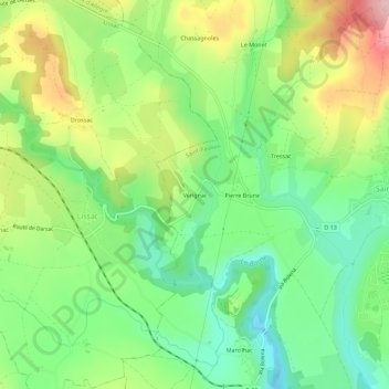 Mapa topográfico Vérignac, altitud, relieve