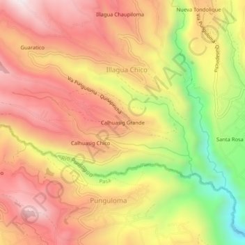 Mapa topográfico Calhuasig Grande, altitud, relieve