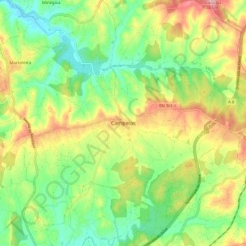 Mapa topográfico Campelos, altitud, relieve