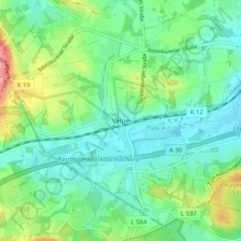 Mapa topográfico Velpe, altitud, relieve