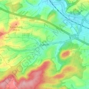 Mapa topográfico Dühren, altitud, relieve