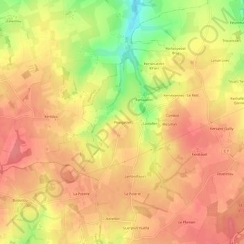 Mapa topográfico Plougastel, altitud, relieve