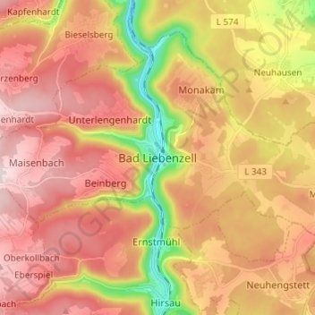 Mapa topográfico Bad Liebenzell, altitud, relieve
