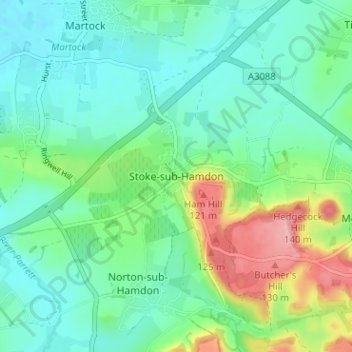 Mapa topográfico Stoke-sub-Hamdon, altitud, relieve