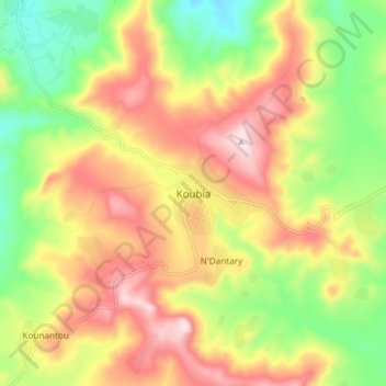 Mapa topográfico Koubia, altitud, relieve