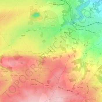 Mapa topográfico Les Boueix, altitud, relieve