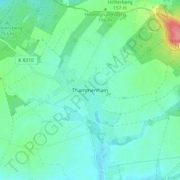Mapa topográfico Thammenhain, altitud, relieve