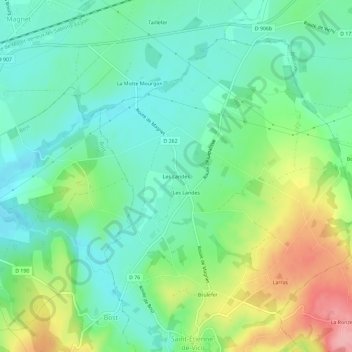 Mapa topográfico Les Landes, altitud, relieve