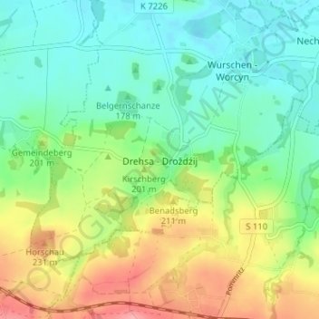 Mapa topográfico Drehsa, altitud, relieve
