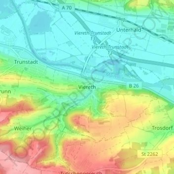 Mapa topográfico Viereth, altitud, relieve