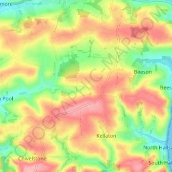Mapa topográfico Dunstone, altitud, relieve