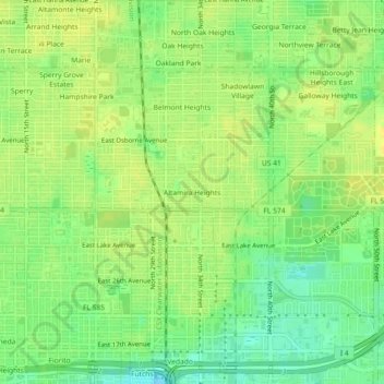 Mapa topográfico Altamira Heights, altitud, relieve