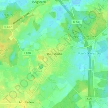 Mapa topográfico Obenstrohe, altitud, relieve