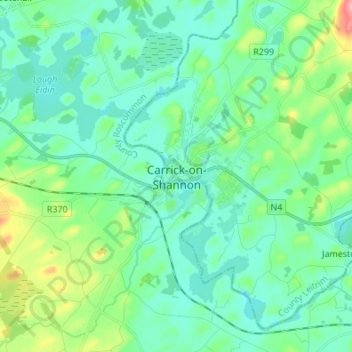 Mapa topográfico Carrick-on-Shannon, altitud, relieve