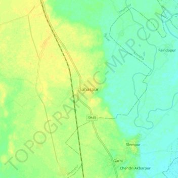Mapa topográfico Sahaspur, altitud, relieve