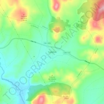 Mapa topográfico Tordelloso, altitud, relieve