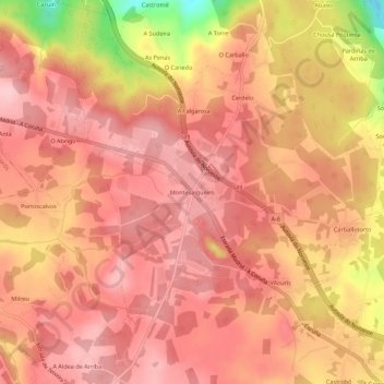 Mapa topográfico Montesalgueiro, altitud, relieve