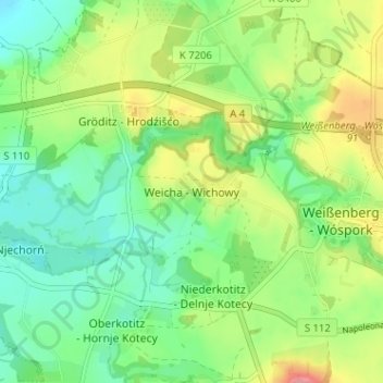 Mapa topográfico Weicha, altitud, relieve