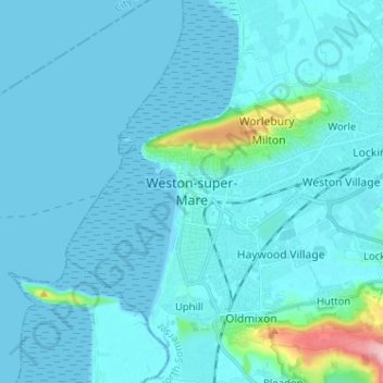 Mapa topográfico Weston-super-Mare, altitud, relieve