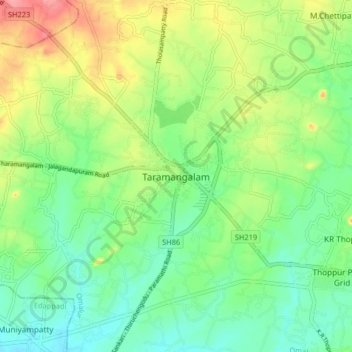 Mapa topográfico Taramangalam, altitud, relieve