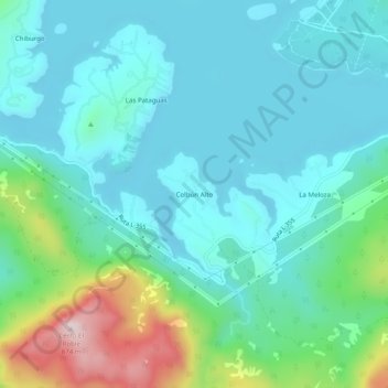 Mapa topográfico Colbún Alto, altitud, relieve