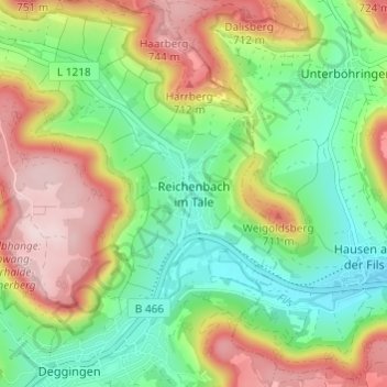 Mapa topográfico Reichenbach im Täle, altitud, relieve