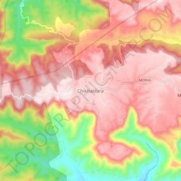 Mapa topográfico Chikhaldara, altitud, relieve