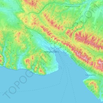Mapa topográfico Novorossiisk, altitud, relieve