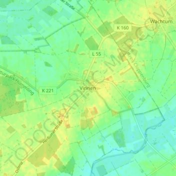Mapa topográfico Vinnen, altitud, relieve