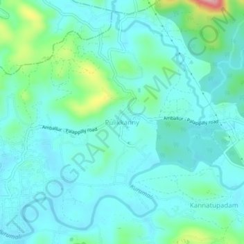 Mapa topográfico Pulikkanny, altitud, relieve