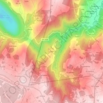 Mapa topográfico A Cabra, altitud, relieve