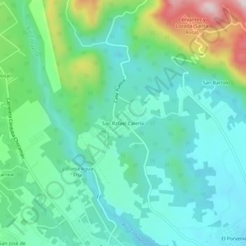 Mapa topográfico San Rafael Calería, altitud, relieve
