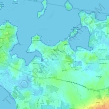 Mapa topográfico Kerjacob, altitud, relieve