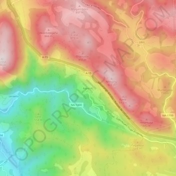 Mapa topográfico Azpíroz, altitud, relieve