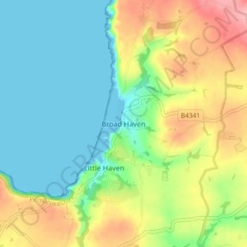 Mapa topográfico Broad Haven, altitud, relieve