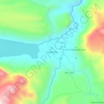Mapa topográfico Lauricocha, altitud, relieve