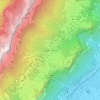 Mapa topográfico Les Massards, altitud, relieve