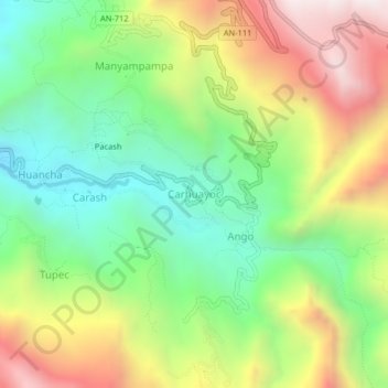 Mapa topográfico Carhuayoc, altitud, relieve