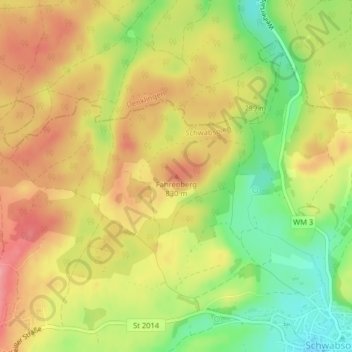 Mapa topográfico Fahrenberg, altitud, relieve