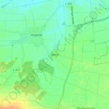 Mapa topográfico Oerie, altitud, relieve