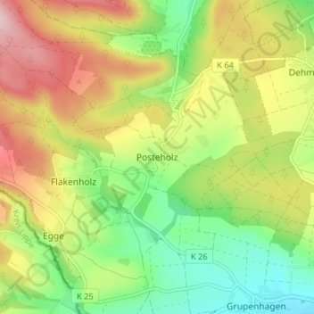 Mapa topográfico Posteholz, altitud, relieve