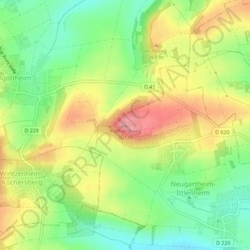 Mapa topográfico Kochersberg, altitud, relieve
