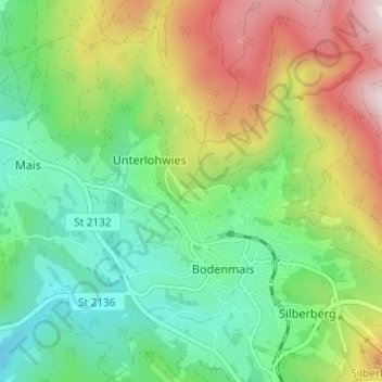 Mapa topográfico Klause, altitud, relieve