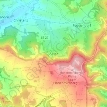 Mapa topográfico Adlitz, altitud, relieve